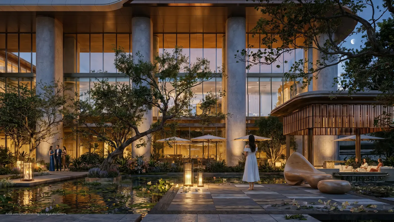 Anantara Residences Miami gardens at night