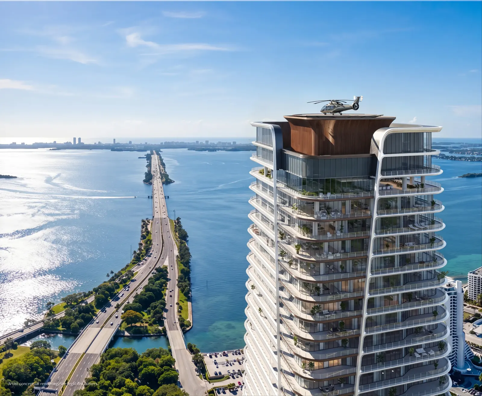 Anantara tower with its helipad above the bay