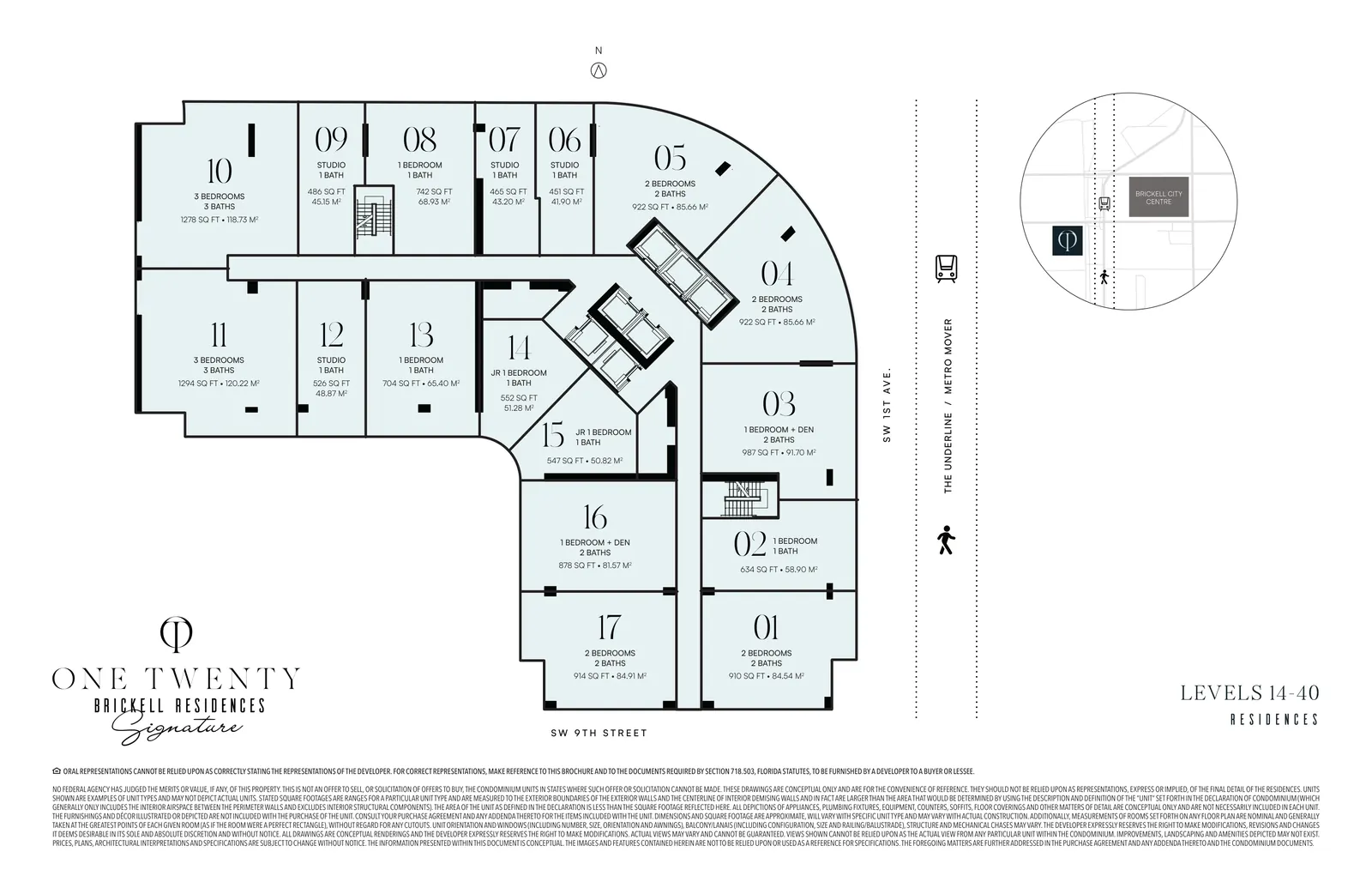 Key plan plantas 14-40 con las 17 residencias